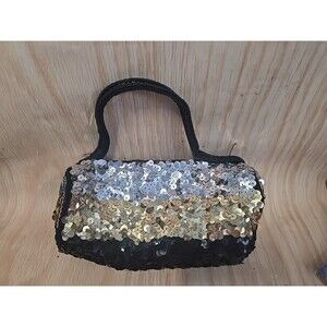 BLACK &  Silver Sequin Clutch Evening Bag W/ ZIPPER